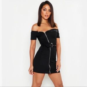 Zip Fronted Belted Mini Dress